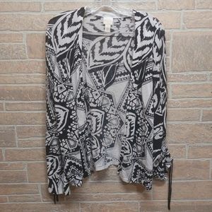 CHICOS size 3 Black and white patterned cardigan with adjustable sleeves